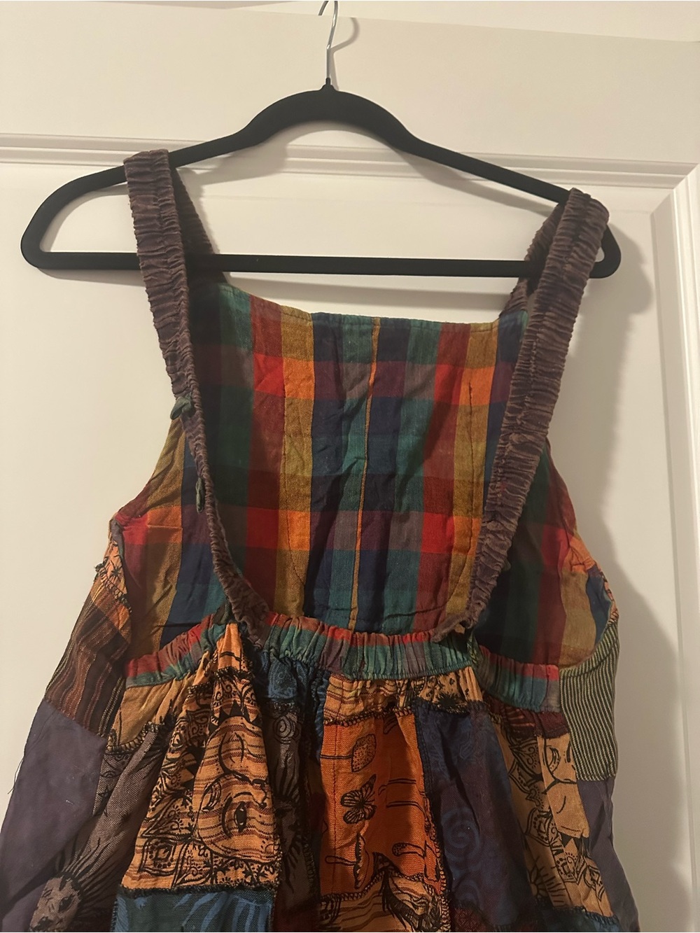 Patchwork Bohemian Wide-Leg Overalls Jumpsuit - Multicolor - Picture 4 of 5